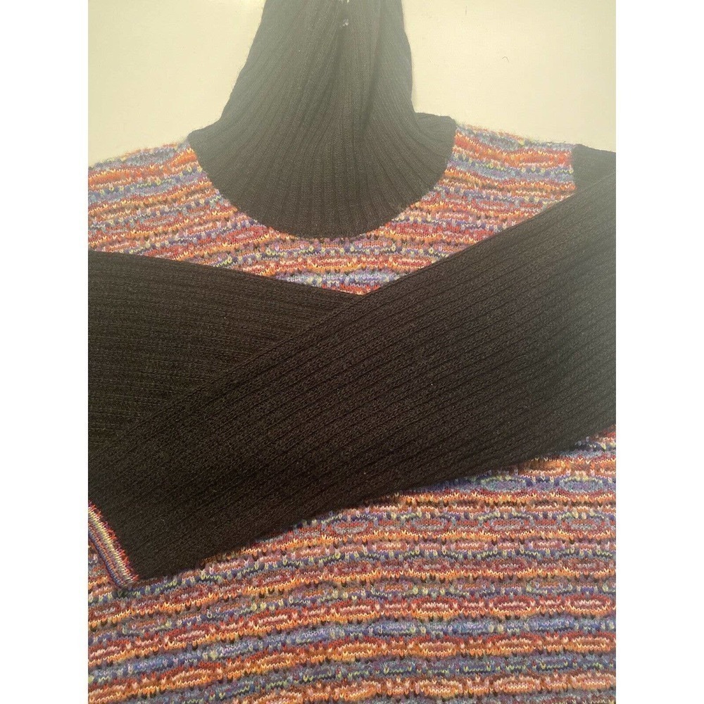 Filiforme Ribbed Wool Sweater Turtleneck Made in Italy Black Size Small - Picture 7 of 9